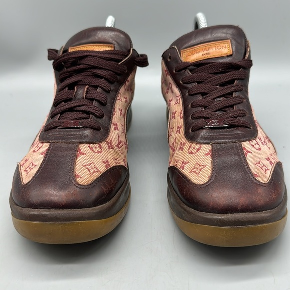 Louis Vuitton Burgundy & Pink Monogram Mini Lin Sneaker Women Size 40 EUR 8.5 US - Picture 3 of 8